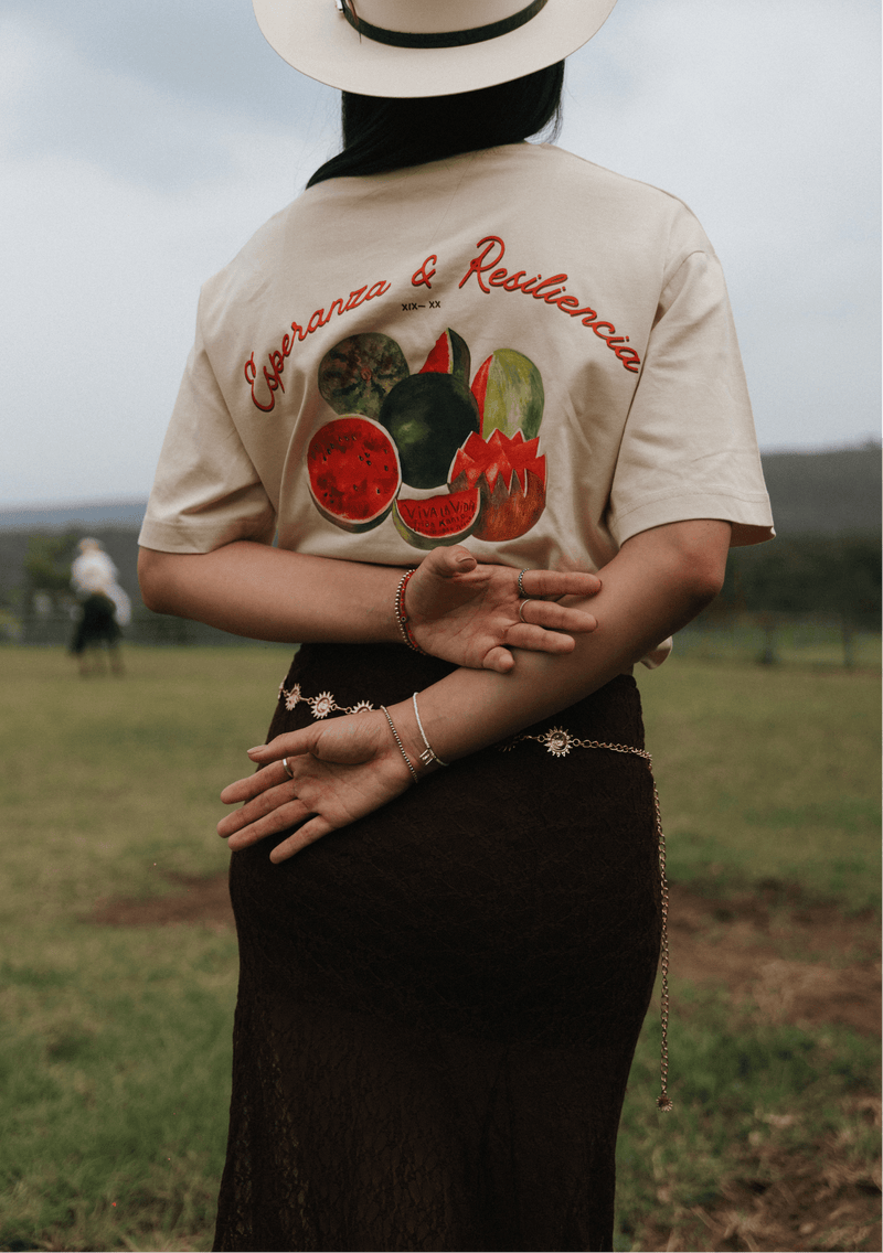 Playera Frida Kahlo Viva la Vida de manga corta, marfil | Arsentum